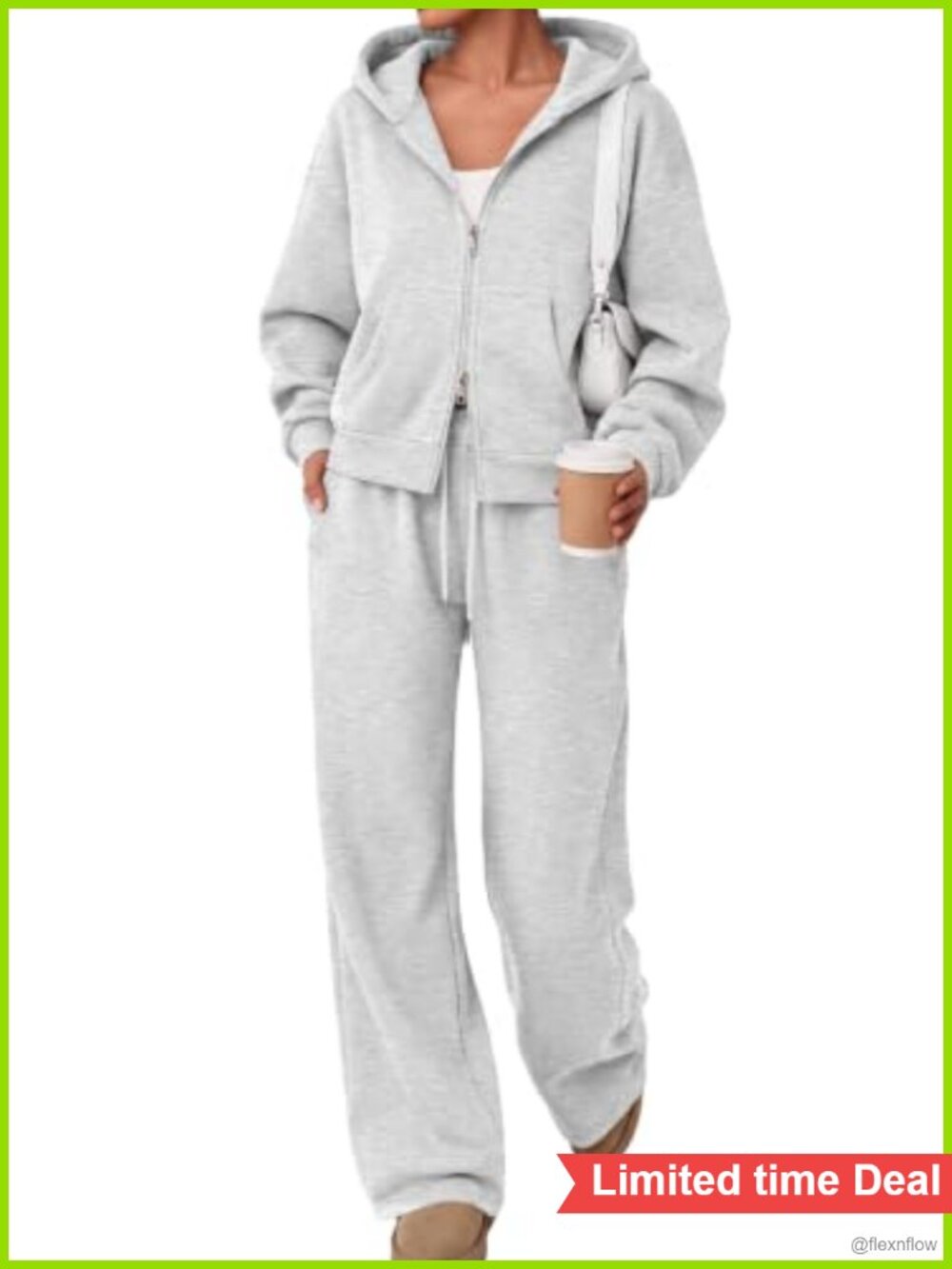 Womens 2 Piece Zip Up Sweat Set Oversized Hoodie Wide Leg Sweatpants